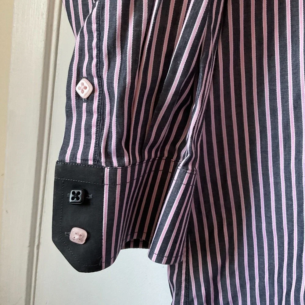 Steven Land Dress Shirt Pink and Black Stripes 100‎ % Cotton Unique Rare XXL